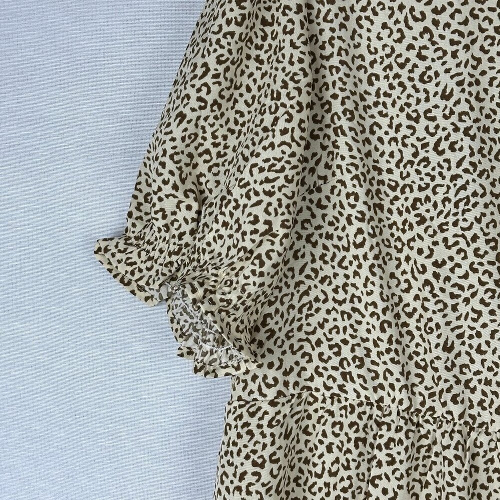 PRETTY GARDEN WOMEN'S LEOPARD PRINT TIERED MIDI FLOWY DRESS FUFF SLEEVE M - Picture 5 of 12